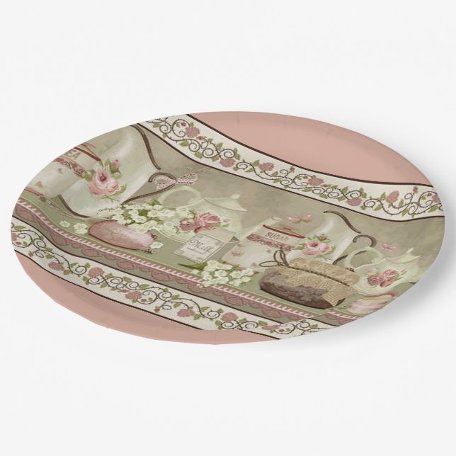 Vintage Peach Tea & Roses Paper Plates (Angled)