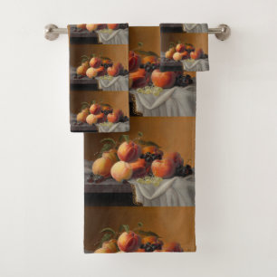 Vintage Peaches Grapes Fruit Still Life Painting Bath Towel Set