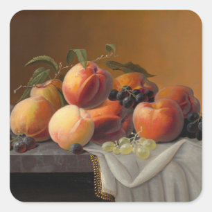 Vintage Peaches Grapes Fruit Still Life Painting Square Sticker