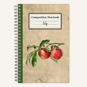Vintage Peaches Illustration Personalised Comp Notebook