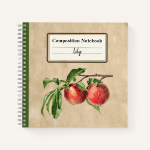 Vintage Peaches Illustration Personalised Comp Notebook