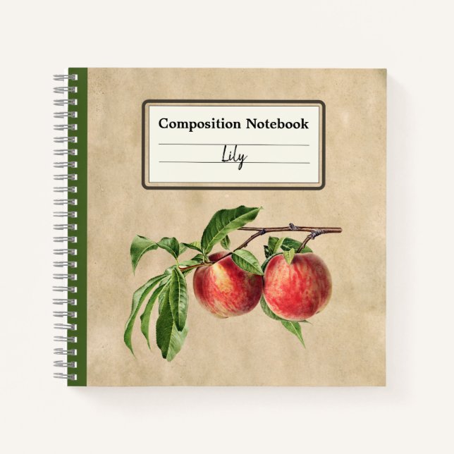 Vintage Peaches Illustration Personalised Comp Notebook (Front)