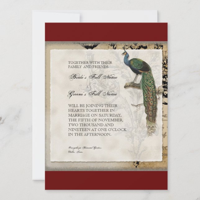 Vintage Peacock 6 - Wedding Invitation (Front)