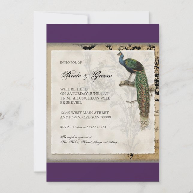 Vintage Peacock 6 - Wedding Invitation (Front)