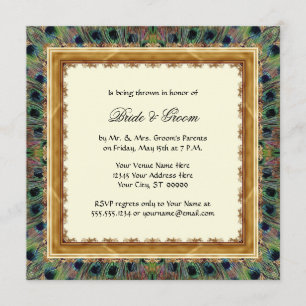 Vintage Peacock 9 Feathers Carved Gold Elegant Invitation