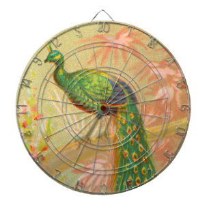 Vintage Peacock and flowers painting Dartboard