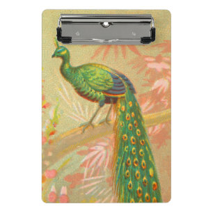 Vintage Peacock and flowers painting Mini Clipboard
