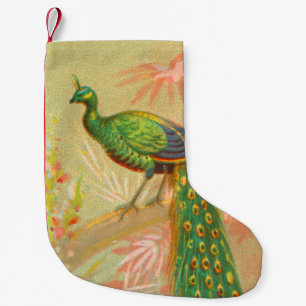 Vintage Peacock and flowers painting Small Christmas Stocking