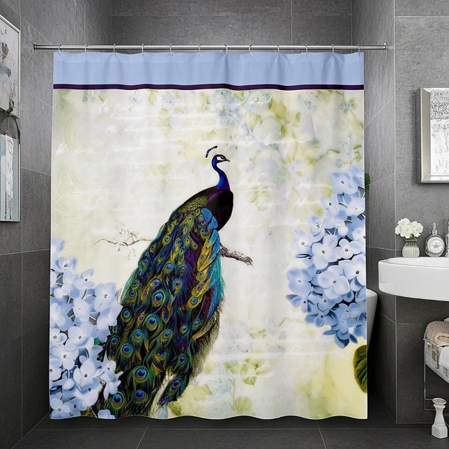 Vintage Peacock and hydrangea shower curtain (Creator Uploaded)
