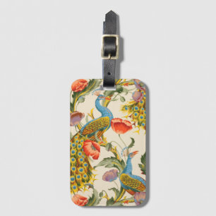 Vintage Peacock and poppies illustrations Luggage Tag