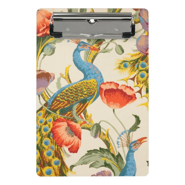 Vintage Peacock and poppies illustrations Mini Clipboard (Front)