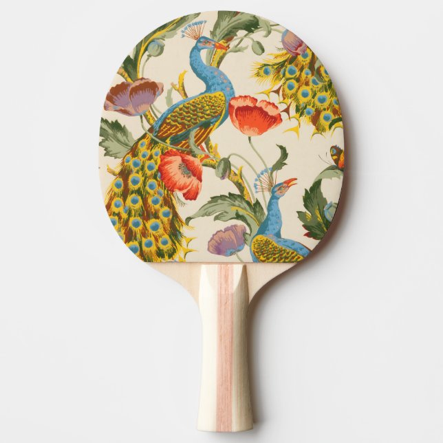 Vintage Peacock and poppies illustrations Ping Pong Paddle (Front)