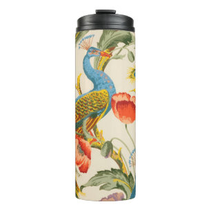 Vintage Peacock and poppies illustrations Thermal Tumbler