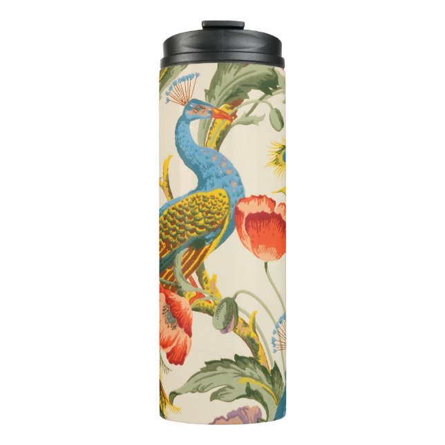 Vintage Peacock and poppies illustrations Thermal Tumbler (Front)
