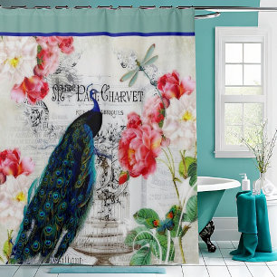 Vintage Peacock and roses shower curtain