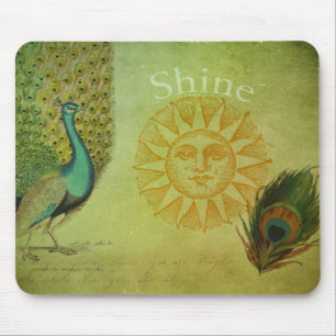 Vintage Peacock Art Collage Mouse Pad