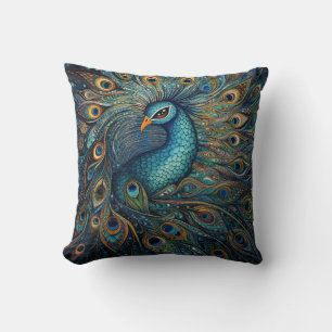 Vintage Peacock Art Nouveau Cushion