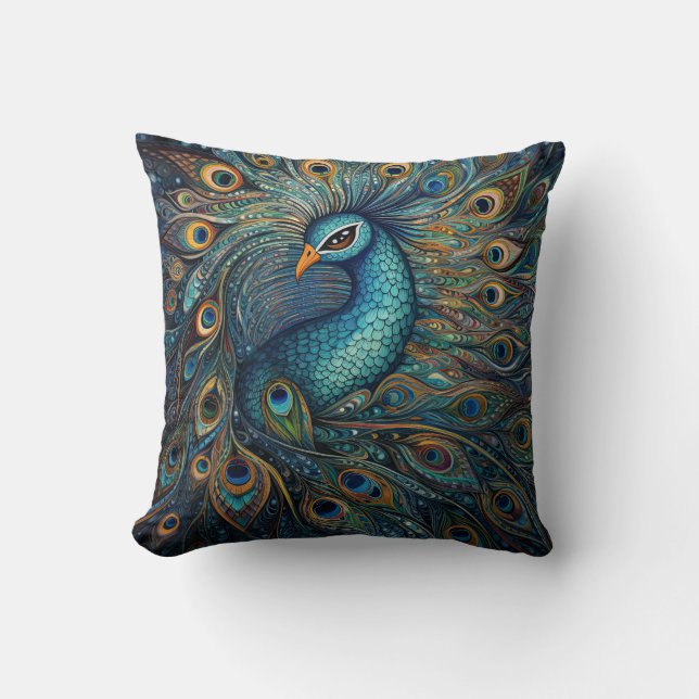 Vintage Peacock Art Nouveau Cushion (Front)