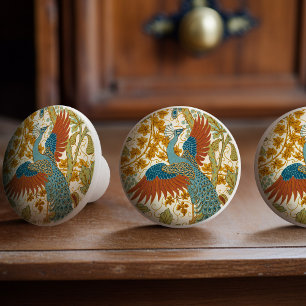 Vintage Peacock Art Nouveau Floral Pattern Ceramic Knob