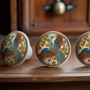 Vintage Peacock Art Nouveau Floral Pattern Ceramic Knob