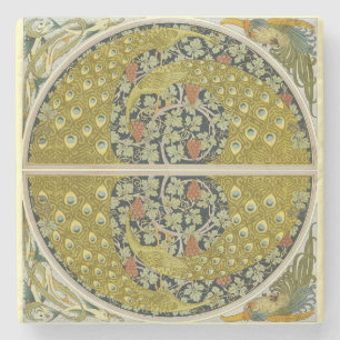 Vintage Peacock Art Nouveau Sage Green Floral Stone Coaster