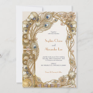 Vintage Peacock Art Nouveau Wedding Invitation