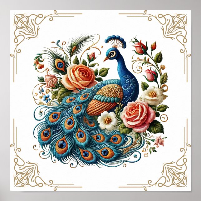 Vintage Peacock Bird Floral  Poster (Front)
