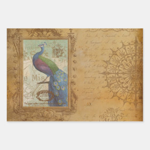 Vintage Peacock Bird Wrapping Paper Sheet