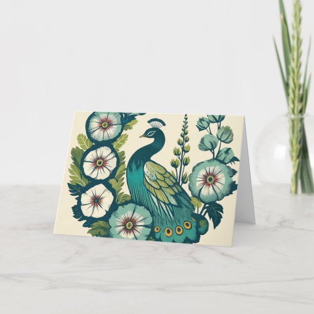 Vintage Peacock Blue and Green peacocks            Card (Front)