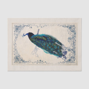 Vintage Peacock Blue Bird Frame Decoupage  Tissue Paper