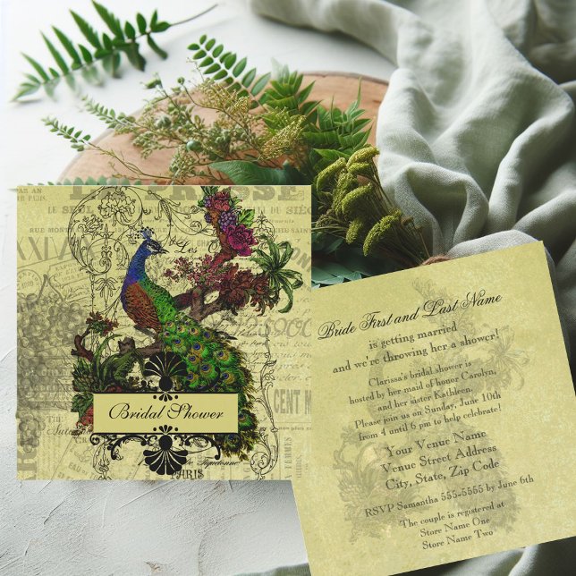 Vintage Peacock Bridal Shower Invitation (Creator Uploaded)