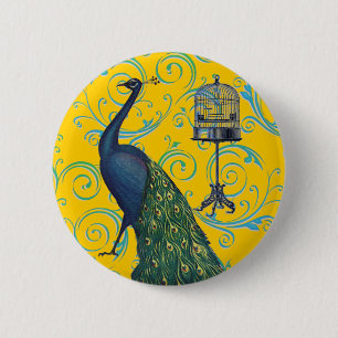 Vintage Peacock & Cage 6 Cm Round Badge