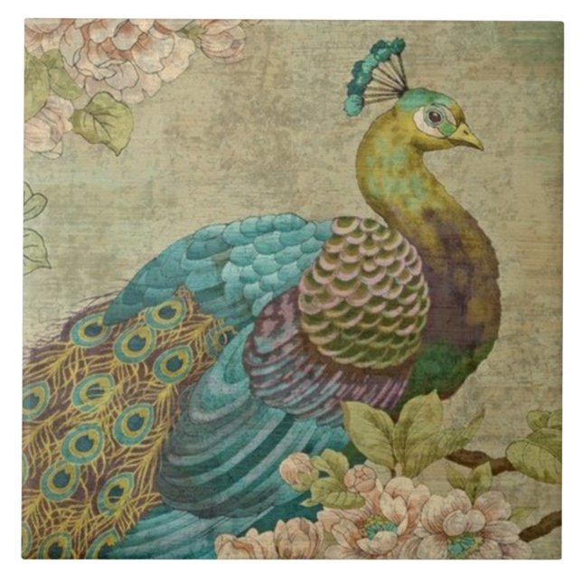 Vintage Peacock Ceramic Tile (Front)