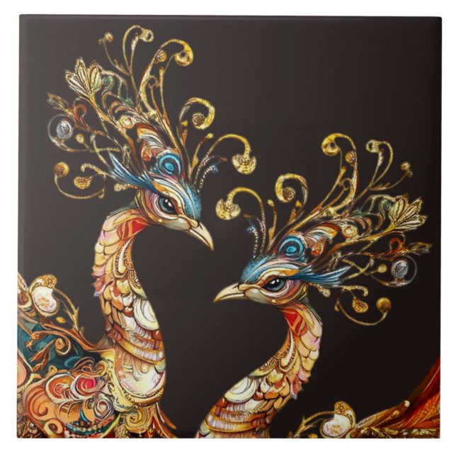 vintage peacock circus carnival entertainment ceramic tile (Front)