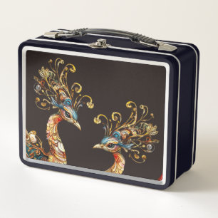 vintage peacock circus carnival entertainment metal lunch box