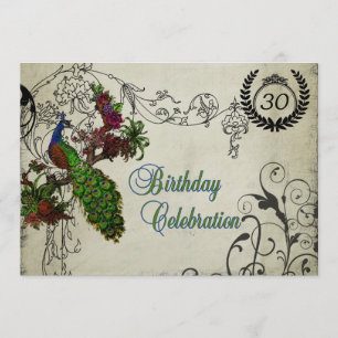Vintage Peacock Customised Birthday Invitation
