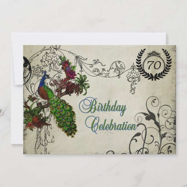 Vintage Peacock Customised Birthday Invitation (Front)