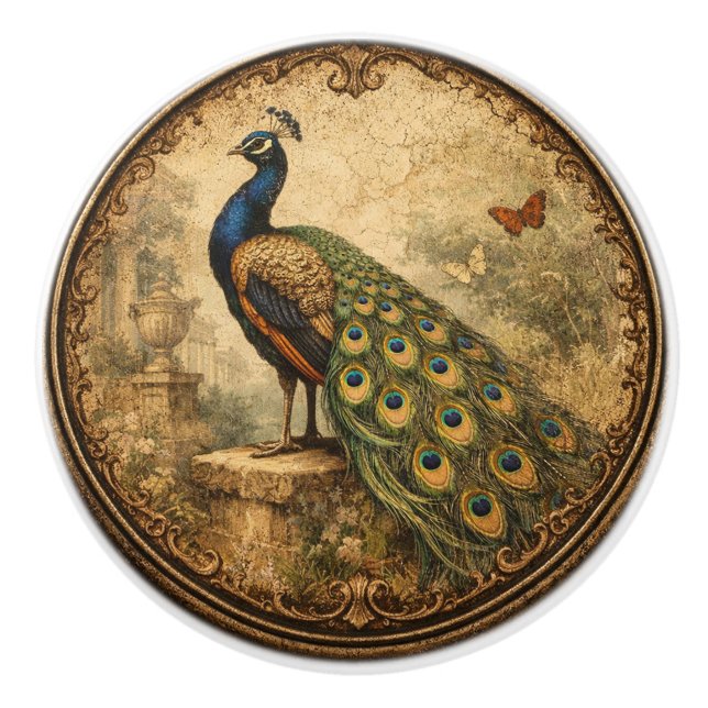 Vintage Peacock Drawer Knob Design  (Front)
