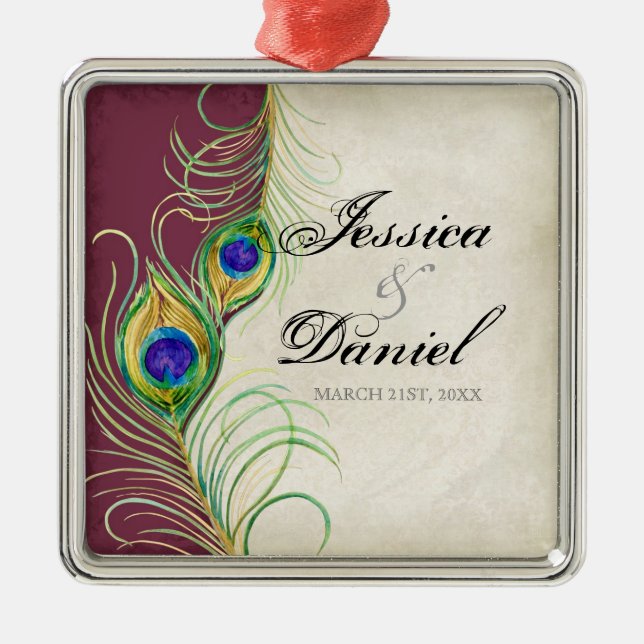 Vintage Peacock & Etchings Christmas Ornament (Front)