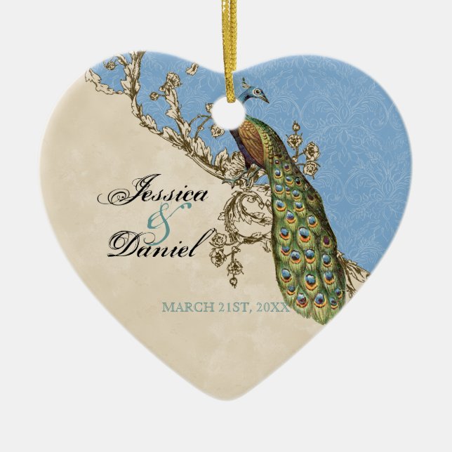 Vintage Peacock & Etchings Christmas Ornament (Front)