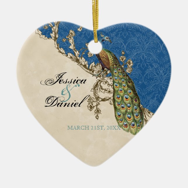 Vintage Peacock & Etchings Christmas Ornament (Front)