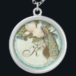 Vintage Peacock & Etchings Monogrammed Necklace<br><div class="desc">This elegant Vintage peacock, damask and etchings design is featured on a wide range of wedding products including invitations. This sterling silver keepsake necklace is perfect for a Bridal shower gift for the bride, for bridesmaids' gifts of jewellery to wear for the wedding. You can replace the bride and groom's...</div>