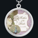 Vintage Peacock & Etchings Mother of the Bride Silver Plated Necklace<br><div class="desc">This elegant Vintage peacock, damask and etchings design is featured on a wide range of wedding products including invitations. This sterling silver keepsake necklace is perfect for a Bridal shower gift for the bride, for bridesmaids' gifts of jewellery to wear for the wedding. You can replace the bride and groom's...</div>