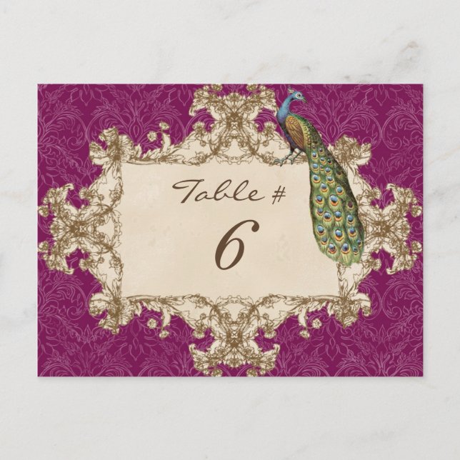 Vintage Peacock & Etchings, Table Number Card (Front)