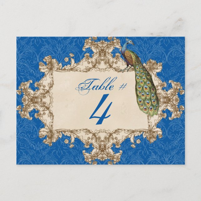 Vintage Peacock & Etchings, Table Number Card (Front)