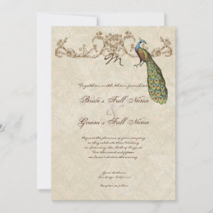 Vintage Peacock & Etchings Wedding Invitation