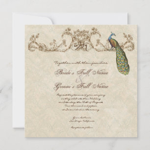 Vintage Peacock & Etchings Wedding Invitation