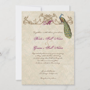 Vintage Peacock & Etchings Wedding Invitation