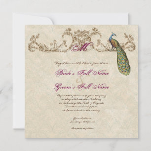 Vintage Peacock & Etchings Wedding Invitation