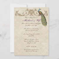 Vintage Peacock & Etchings Wedding Invitation